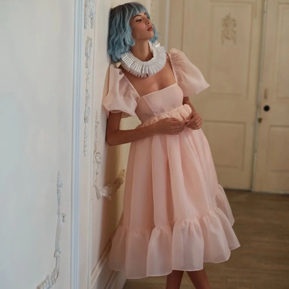Selkie Peach French Puff Dress - Picture 1 of 4